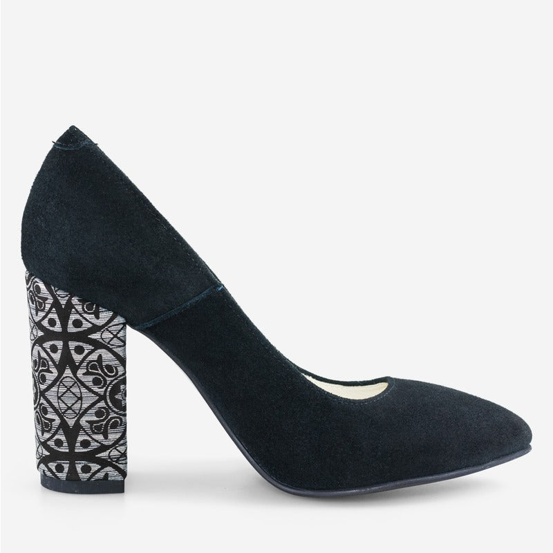 Pantofi Intoarsa Negru/Model varf ascutit cu toc gros D17 - orice culoare