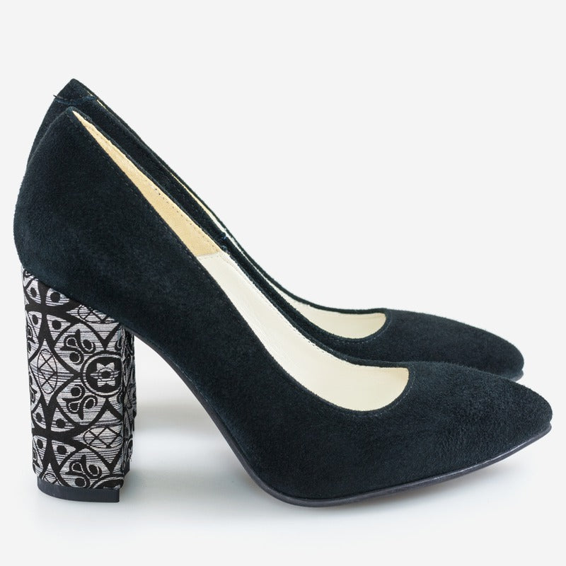 Pantofi Intoarsa Negru/Model varf ascutit cu toc gros D17 - orice culoare