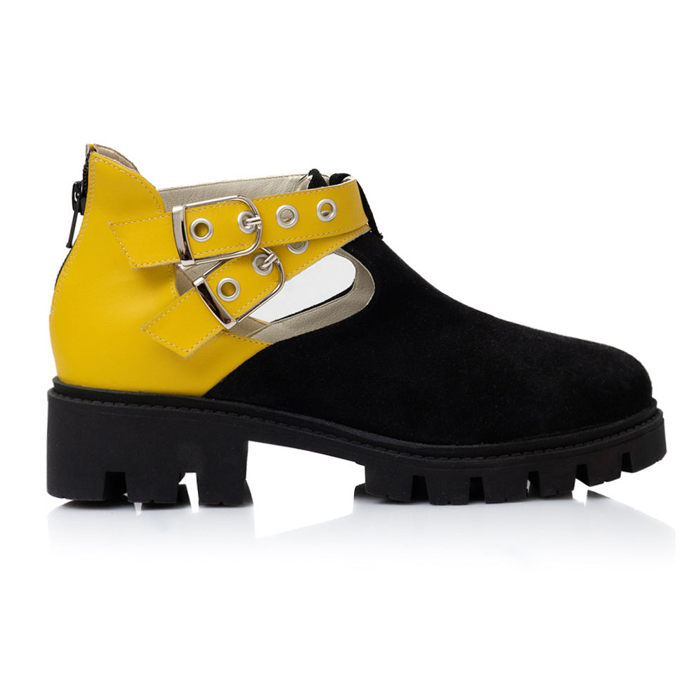 Pantofi Piele Negru/GalbenTalpa Bocanc Aida V15   - orice culoare