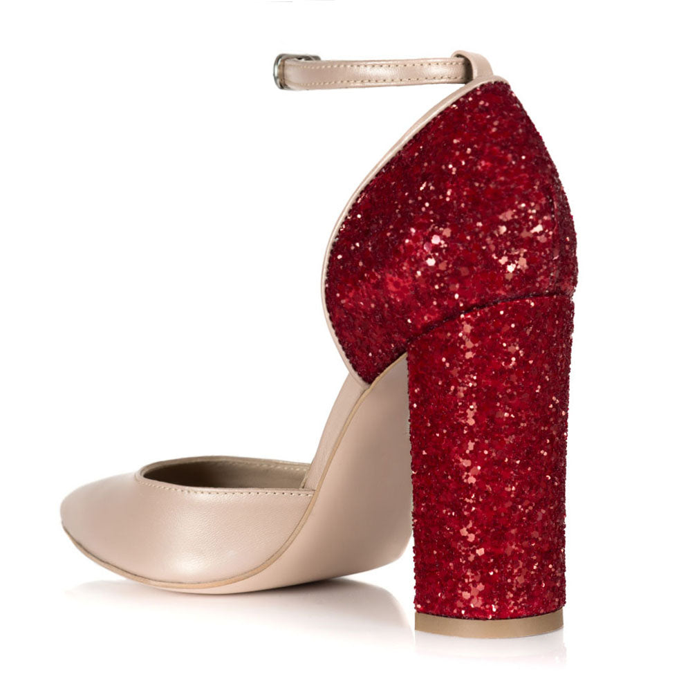 Pantofi Piele Nude Glitter Rosu S12 - orice culoare