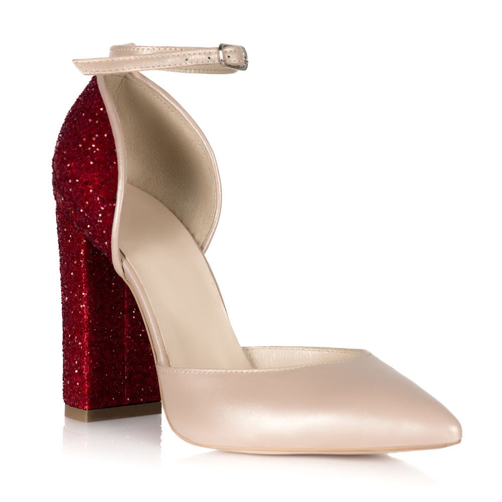 Pantofi Piele Nude Glitter Rosu S12 - orice culoare