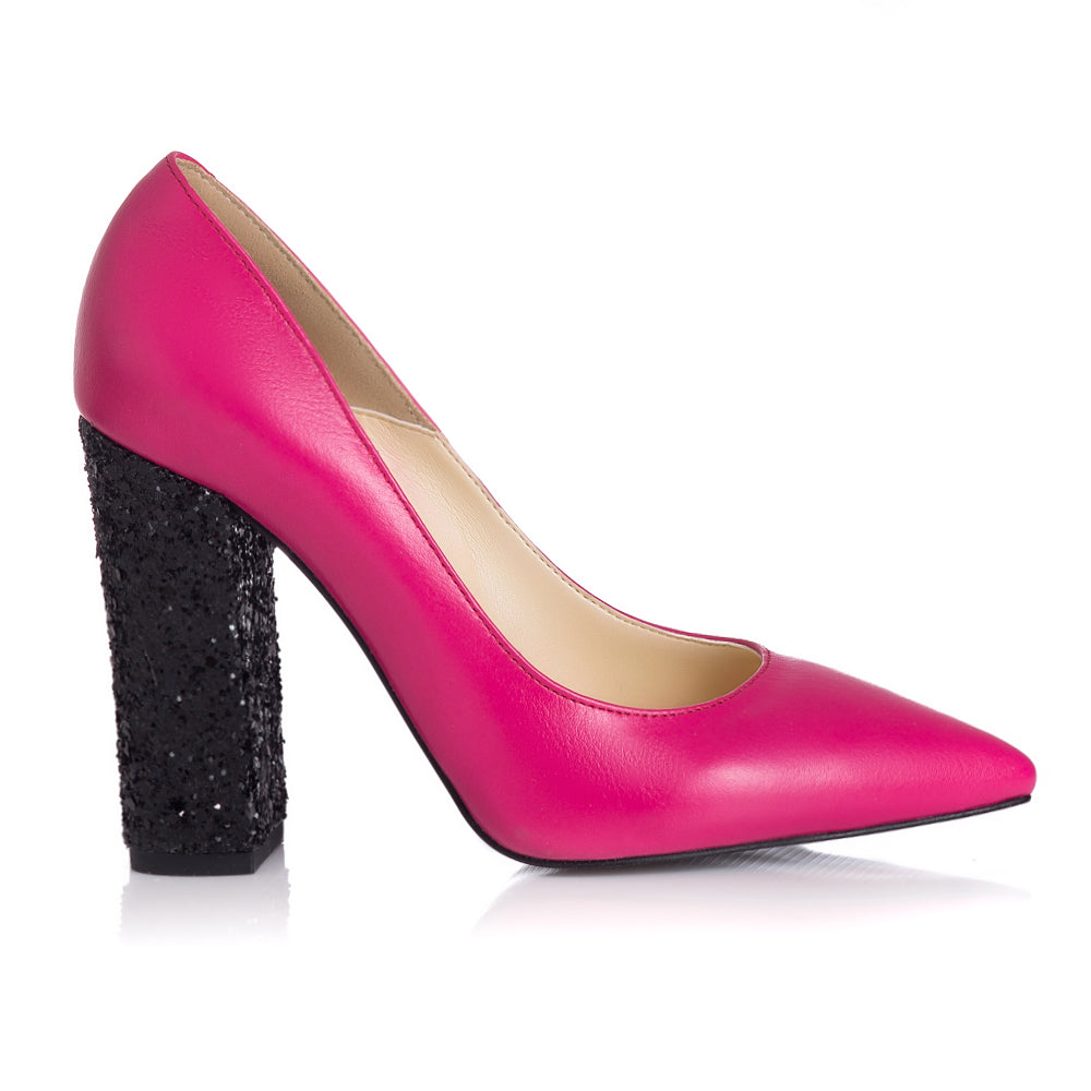 Pantofi Piele Fucsia Toc Glitter L26 - orice culoare