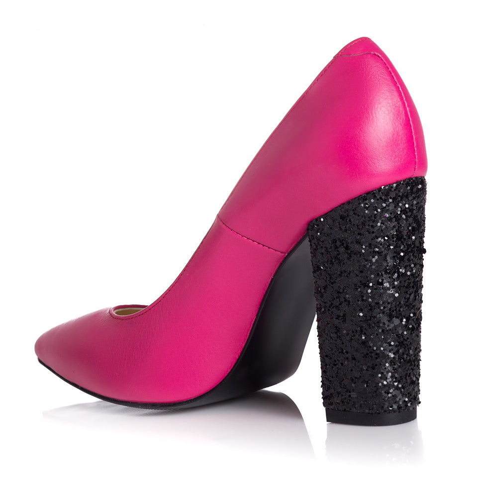 Pantofi Piele Fucsia Toc Glitter L26 - orice culoare