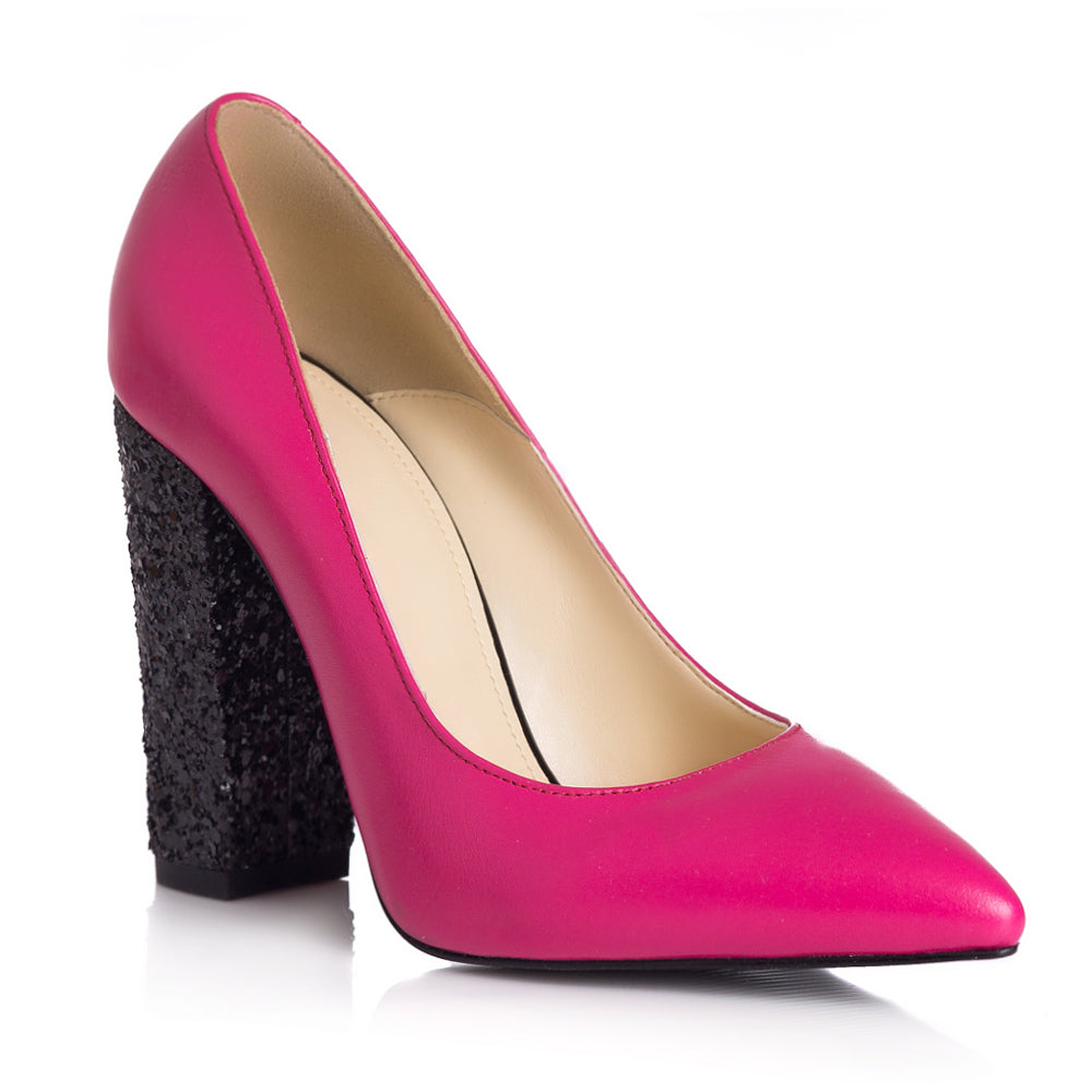 Pantofi Piele Fucsia Toc Glitter L26 - orice culoare