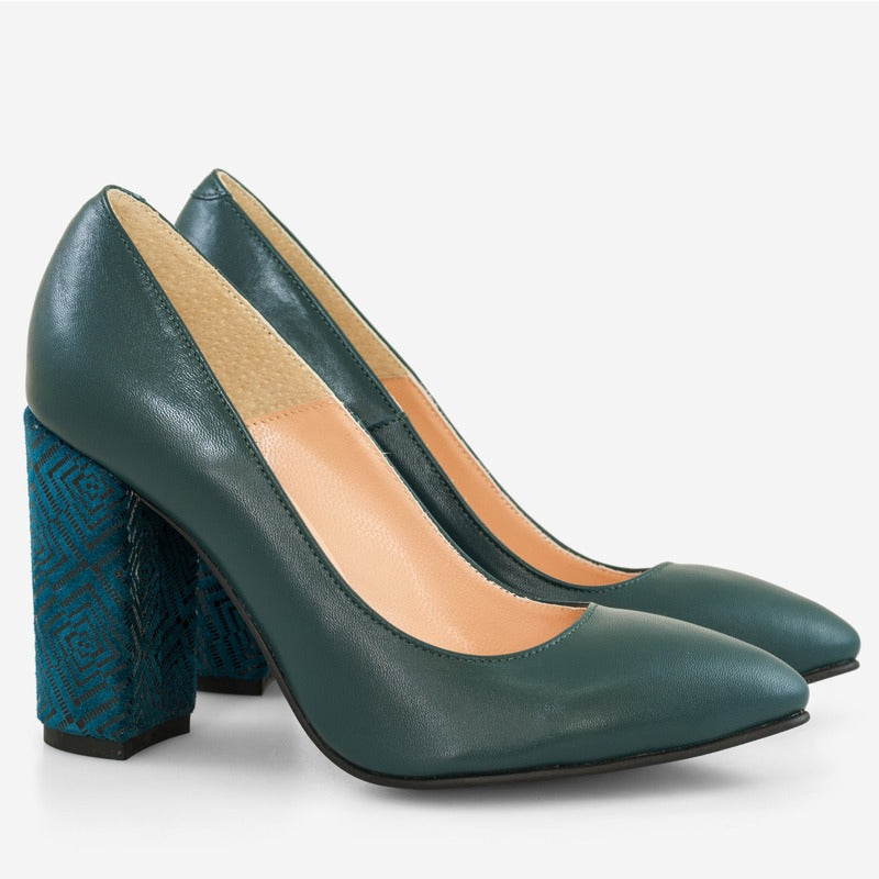 Pantofi Verde Petrol/Toc Model varf ascutit cu toc gros D17 - orice culoare