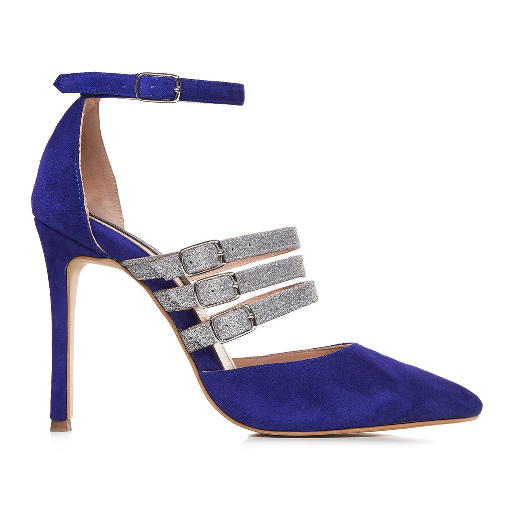 Pantofi Stiletto Piele Albastru Electric/Argintiu L50 - orice culoare