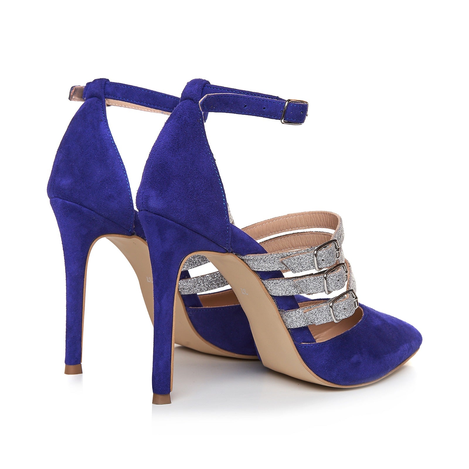 Pantofi Stiletto Piele Albastru Electric/Argintiu L50 - orice culoare