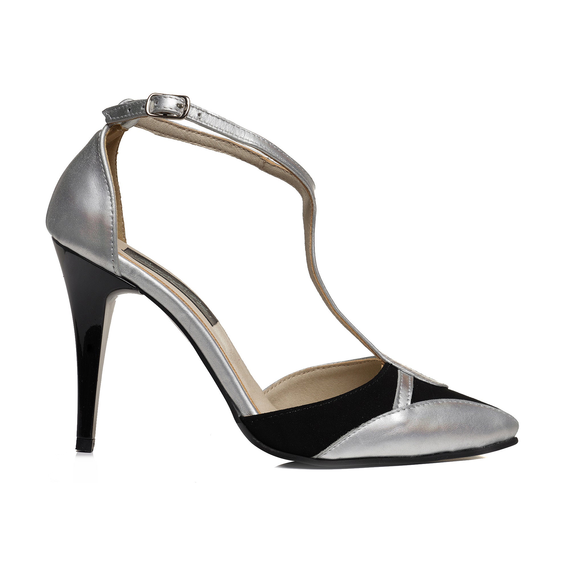Pantofi Stiletto Piele Argintiu/Negru V92 - orice culoare