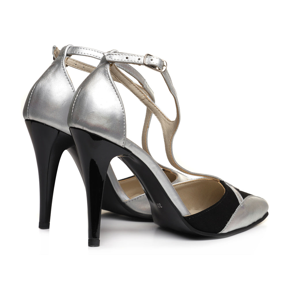 Pantofi Stiletto Piele Argintiu/Negru V92 - orice culoare