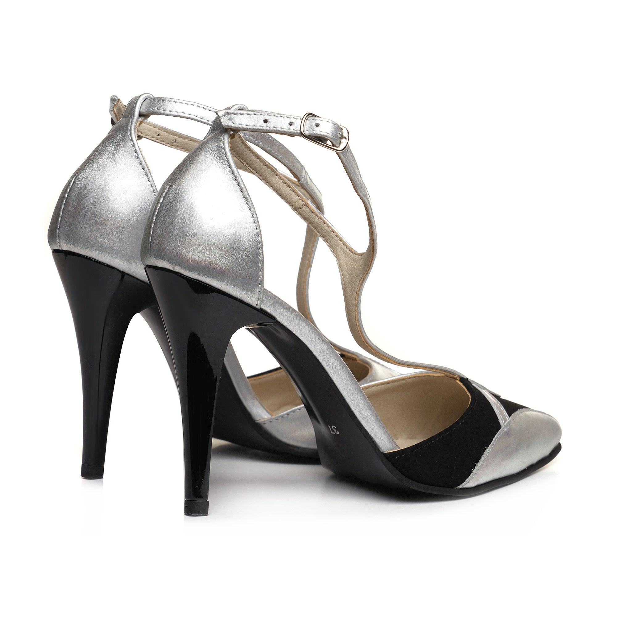 Pantofi Stiletto Piele Argintiu/Negru V92 - orice culoare