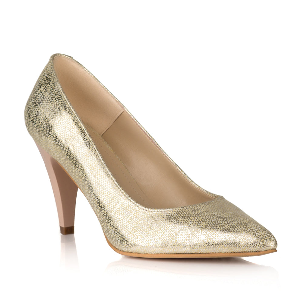 Pantofi Stiletto Piele Auriu Toc Mic V30 - orice culoare
