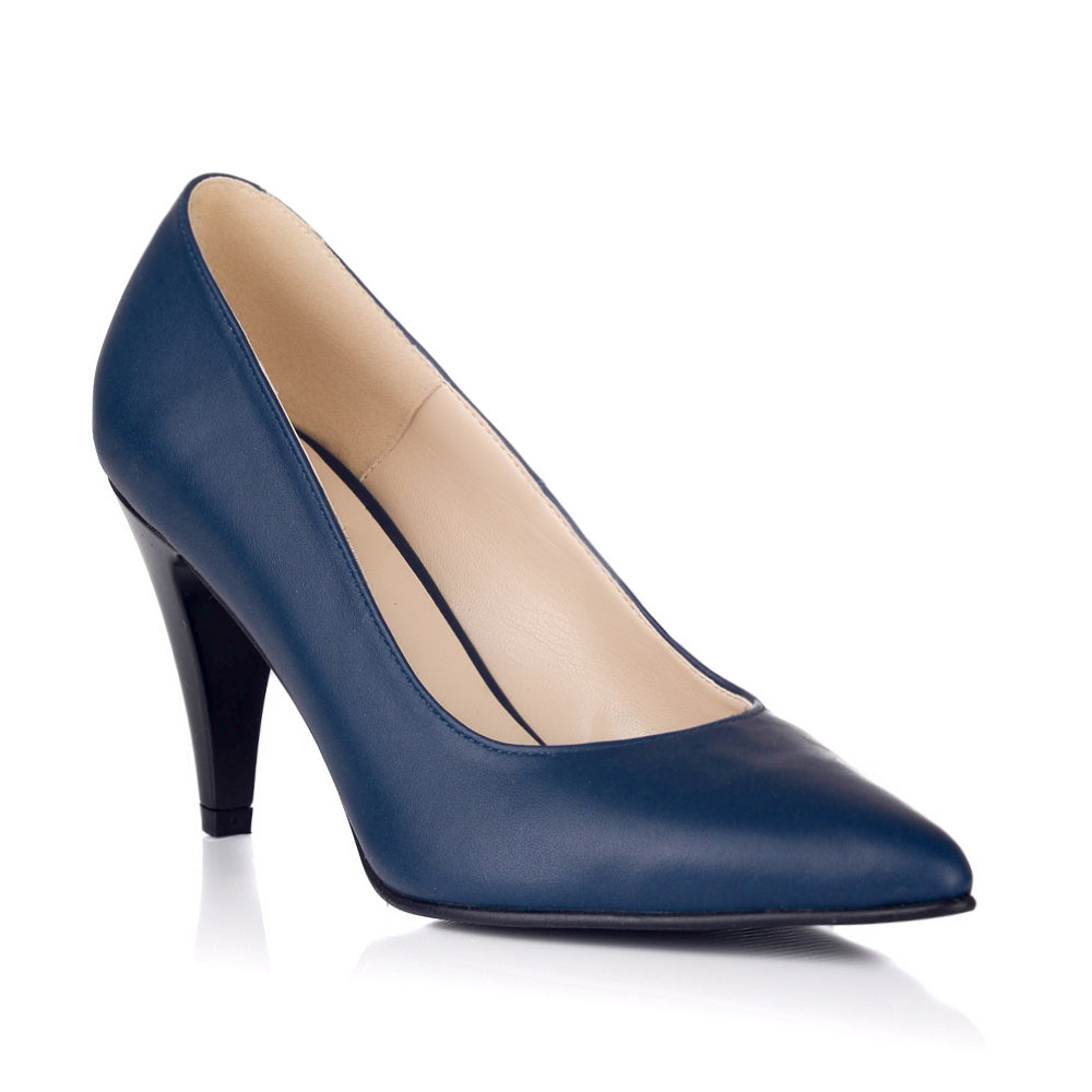 Pantofi Stiletto Piele Bleumarin Toc Mic V30 - orice culoare