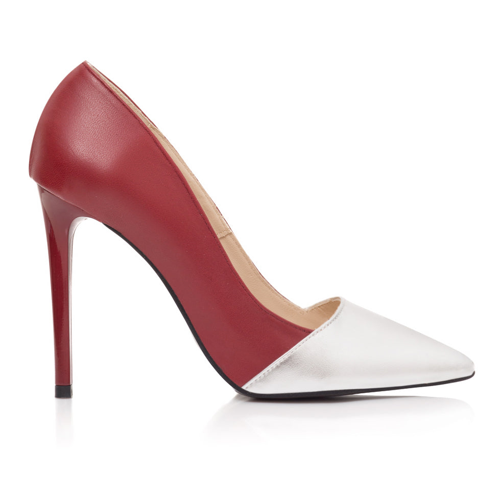 Pantofi Stiletto Piele Bordo Varf Argintiu S12- orice culoare