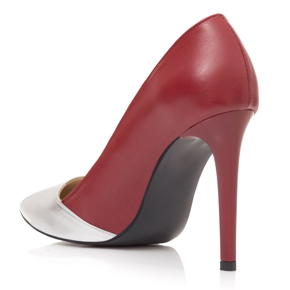 Pantofi Stiletto Piele Bordo Varf Argintiu S12- orice culoare