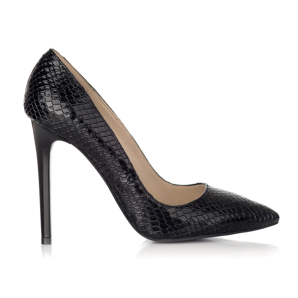 Pantofi Stiletto Piele Croco Negru S10 - orice culoare