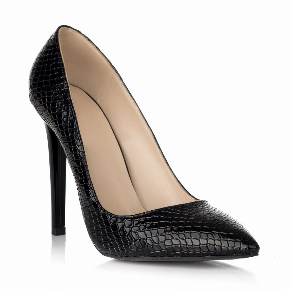 Pantofi Stiletto Piele Croco Negru S10 - orice culoare