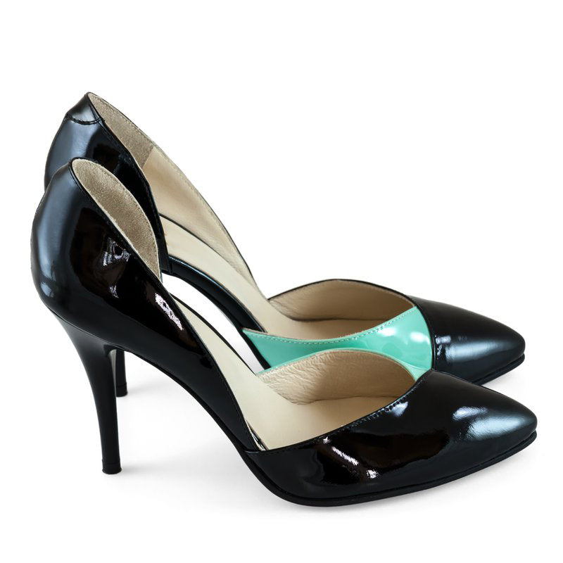 Pantofi Piele Stiletto Patrice Negru Decupat D35 - orice culoare