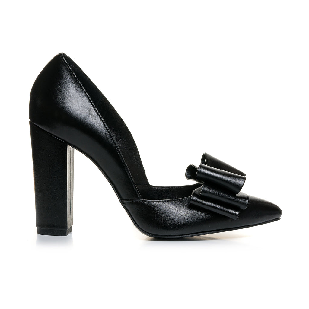 Pantofi Piele Negru cu Fundita Tripla L23 - orice culoare