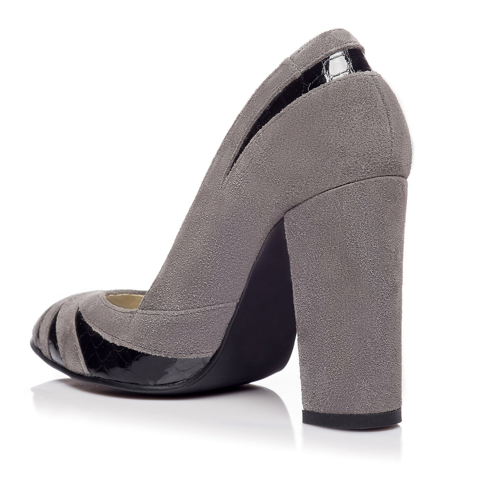 Pantofi Stiletto Toc Gros V1 Gri  - orice culoare