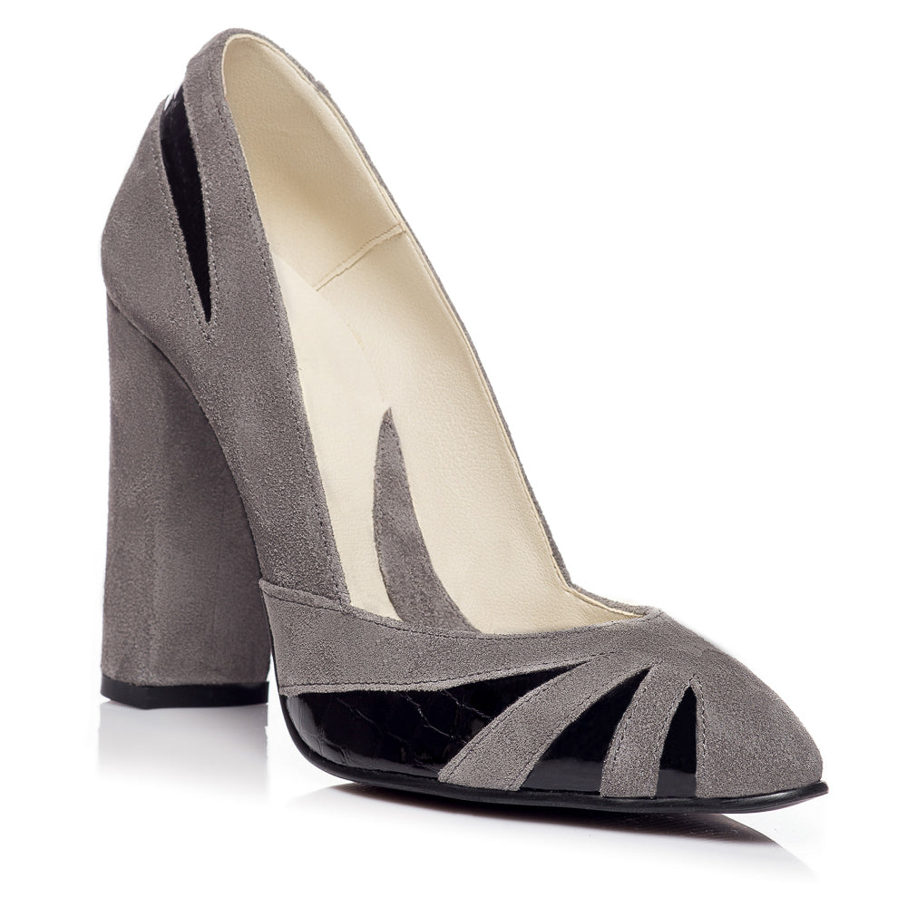 Pantofi Stiletto Toc Gros V1 Gri  - orice culoare