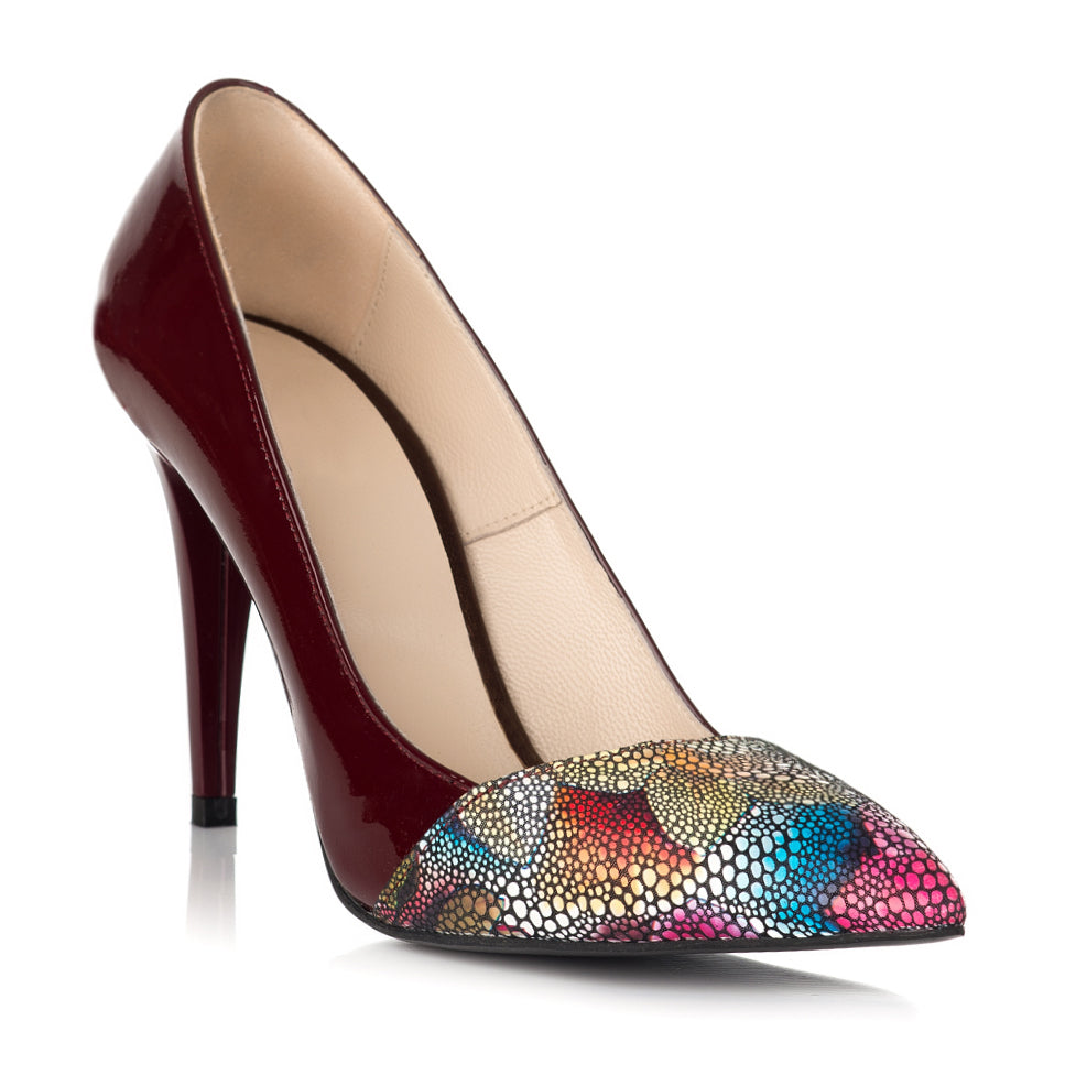 Pantofi Stiletto Piele Bordo Varf Argintiu S12- orice culoare