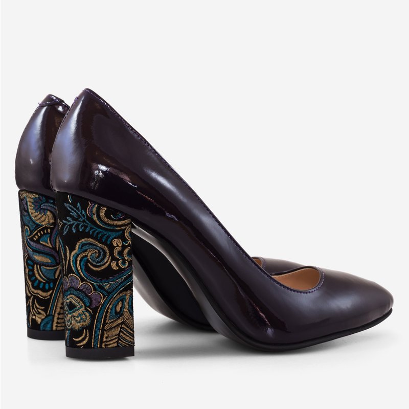 Pantofi Piele Mov varf ascutit cu toc gros D17 - orice culoare