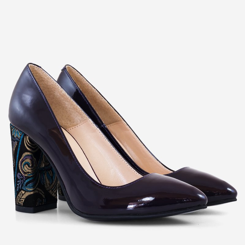 Pantofi Piele Mov varf ascutit cu toc gros D17 - orice culoare