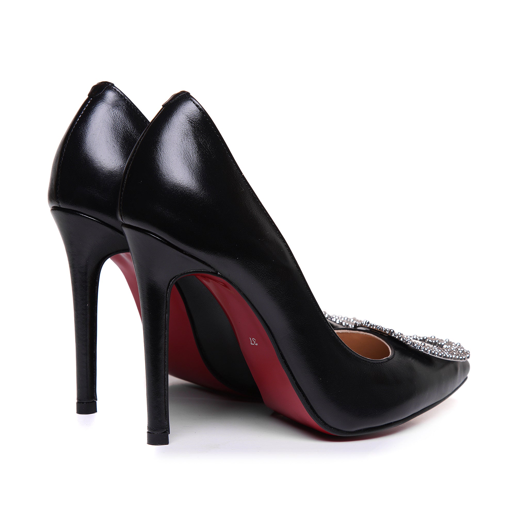 Pantofi Stiletto Lac Negru Brosa Argintie L40- Orice Culoare