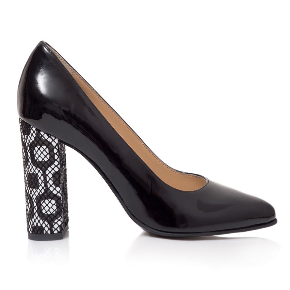 Pantofi Stiletto Toc Gros Lac Negru Melisa T28 - Orice Culoare
