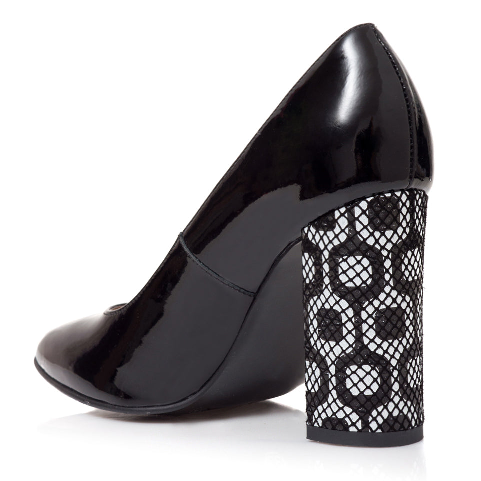 Pantofi Stiletto Toc Gros Lac Negru Melisa T28 - Orice Culoare