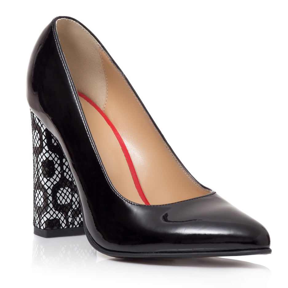 Pantofi Stiletto Toc Gros Lac Negru Melisa T28 - Orice Culoare