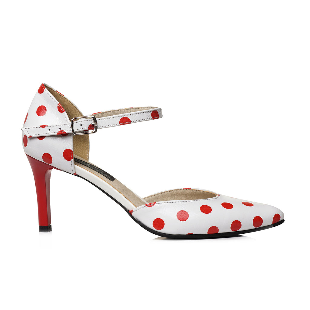 Pantofi Stiletto Piele Alb Cu Buline Rosii V94 - orice culoare