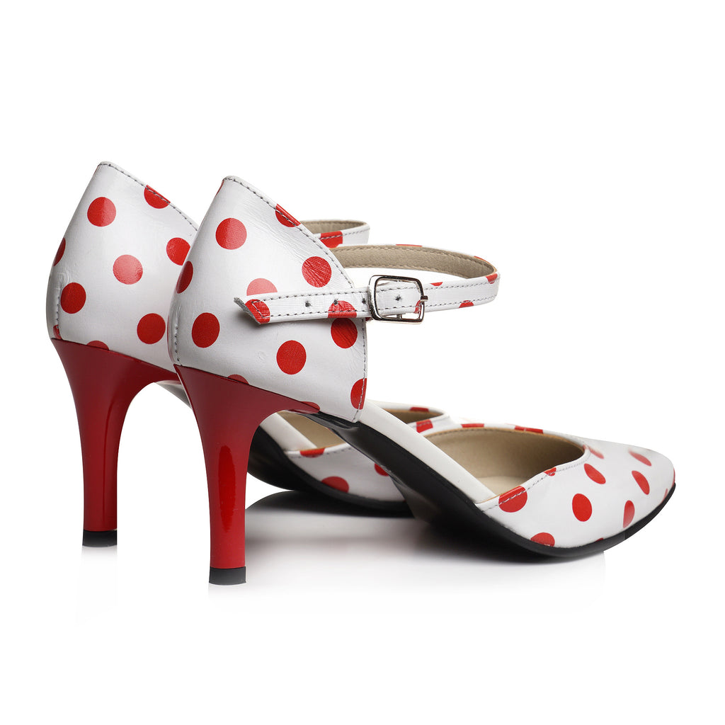 Pantofi Stiletto Piele Alb Cu Buline Rosii V94 - orice culoare