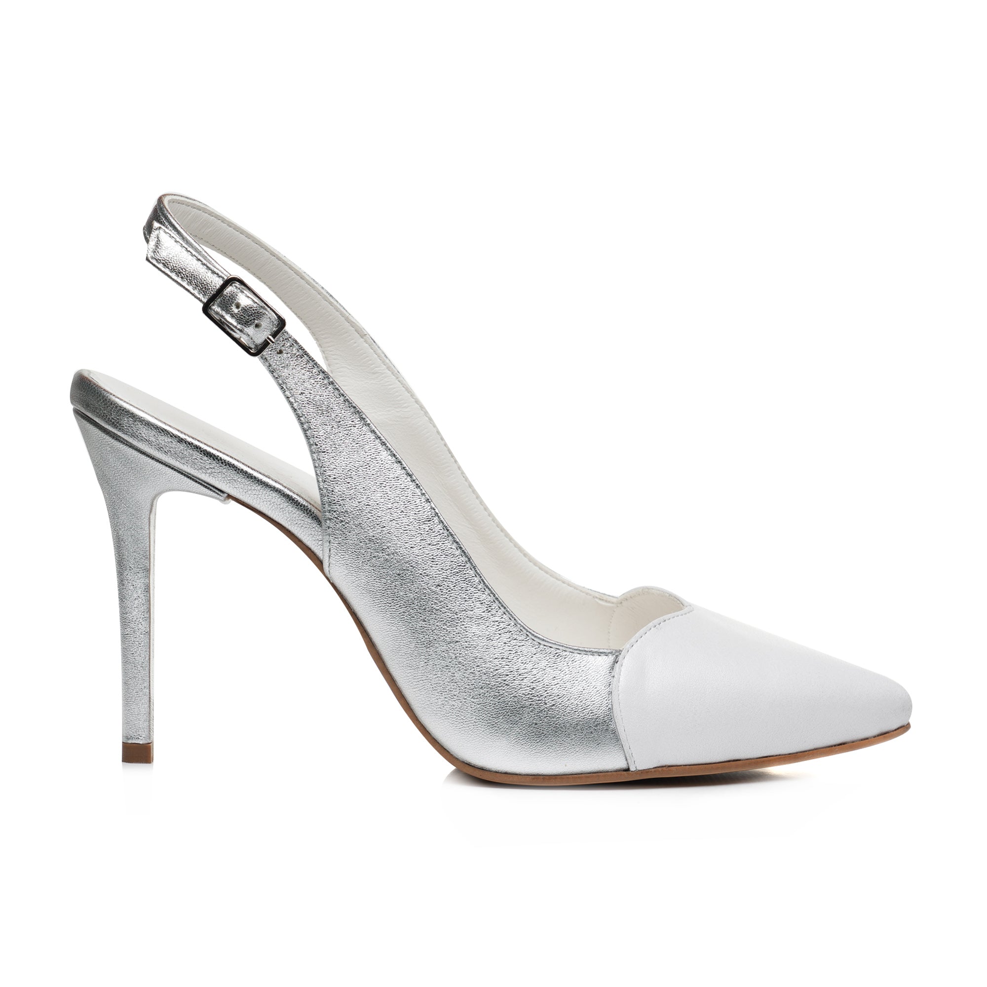 Pantofi Stiletto Piele Alb/Argintiu Hear E11  - orice culoare
