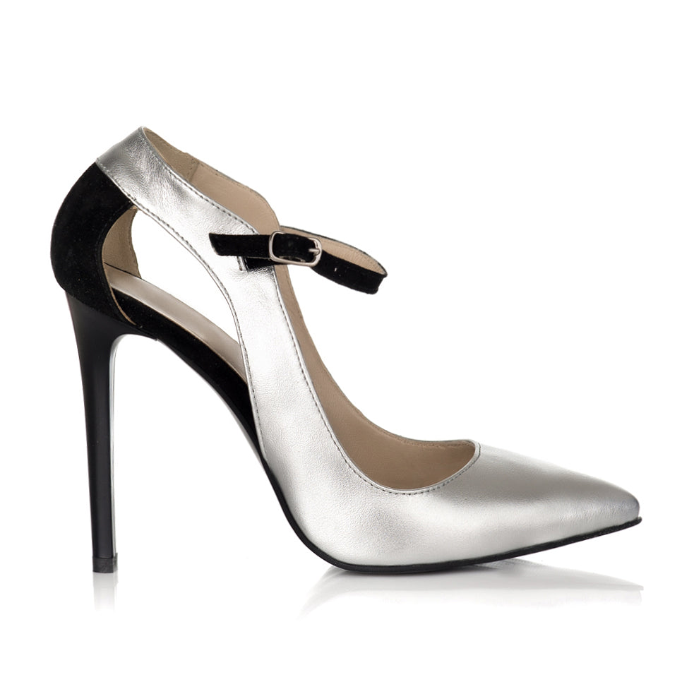 Pantofi Stiletto Piele Argintiu/Negru S15 - orice culoare