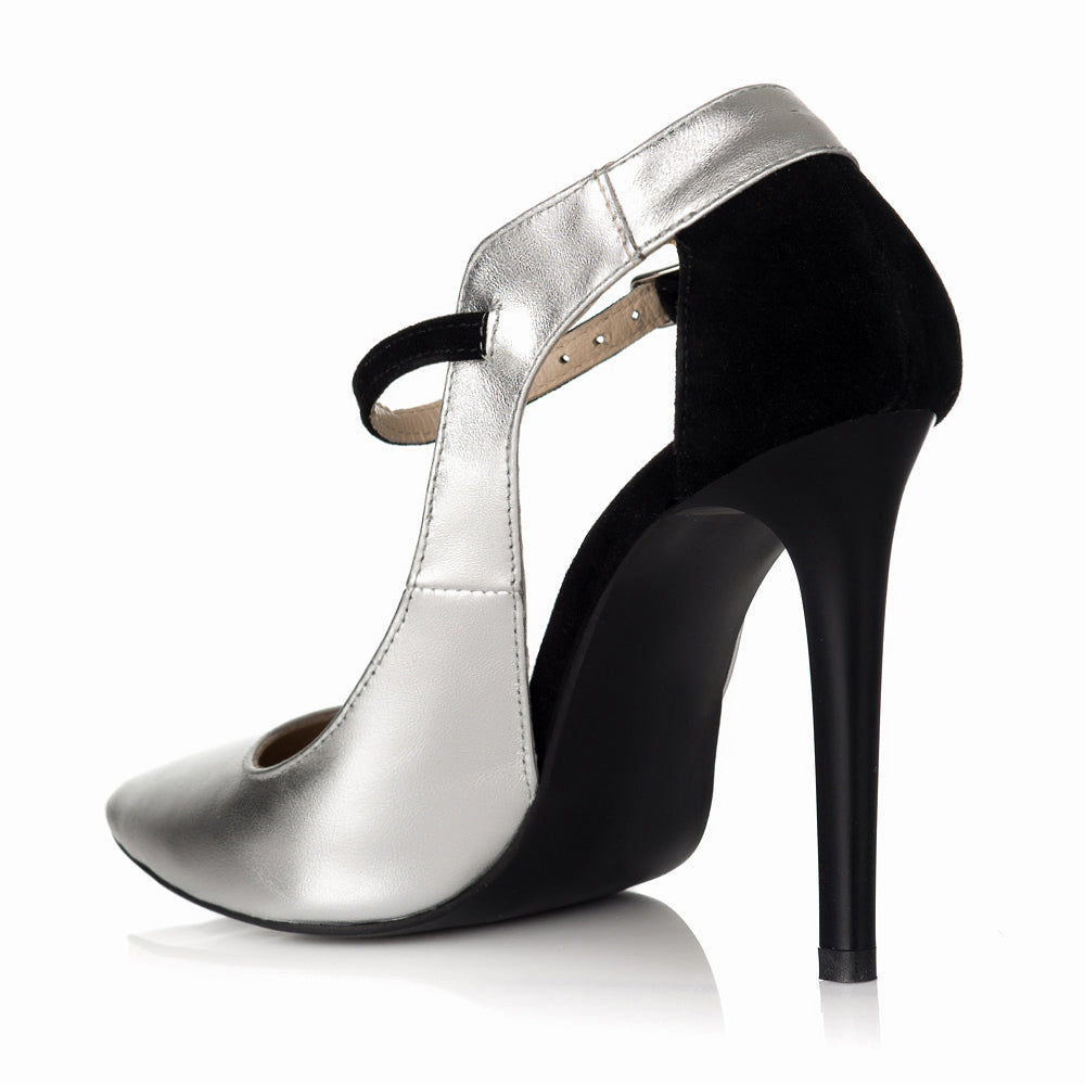 Pantofi Stiletto Piele Argintiu/Negru S15 - orice culoare