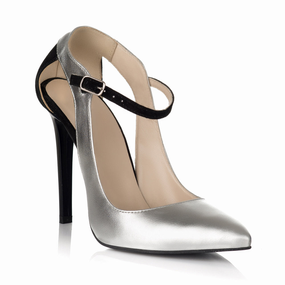 Pantofi Stiletto Piele Argintiu/Negru S15 - orice culoare