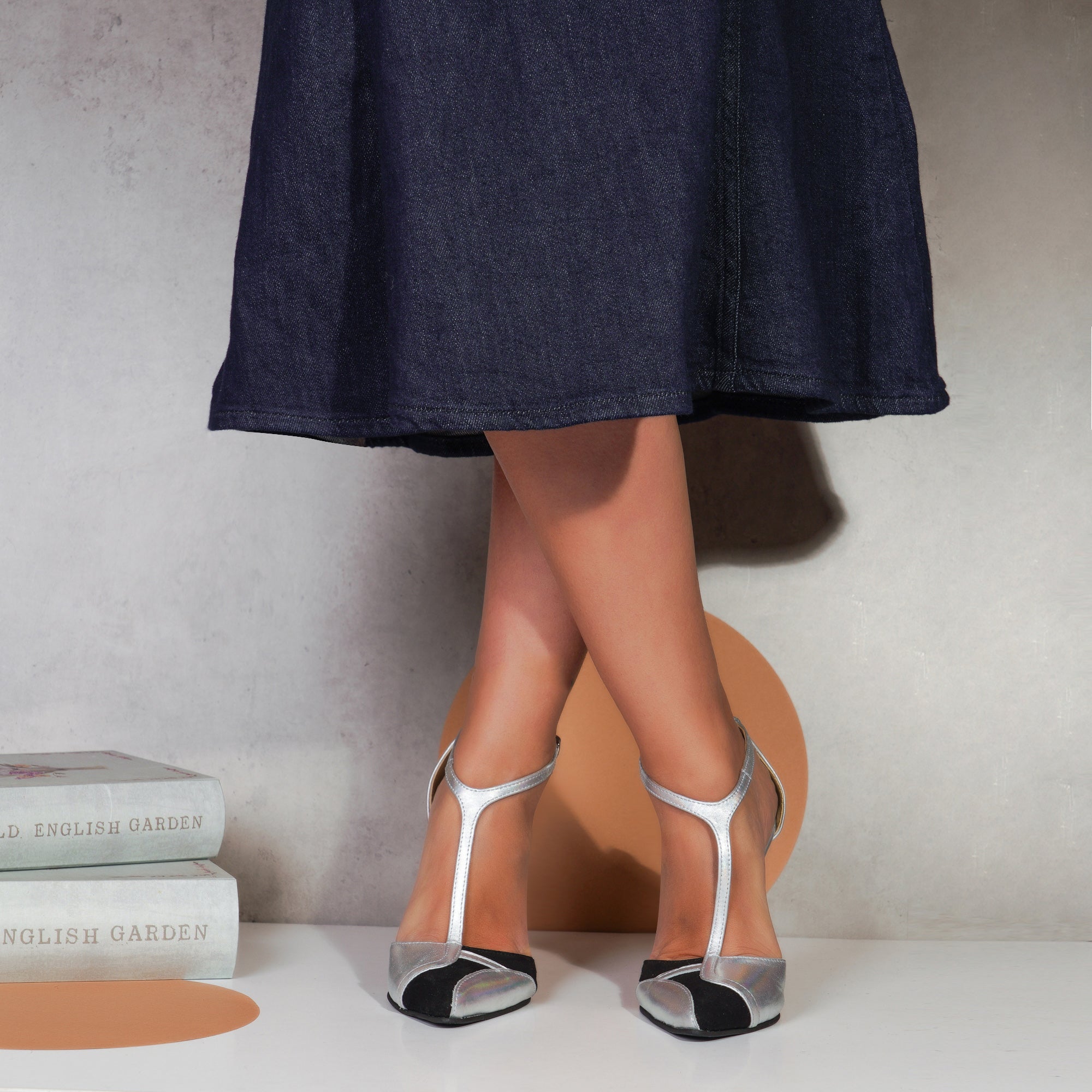 Pantofi Stiletto Piele Argintiu/Negru V92 - orice culoare