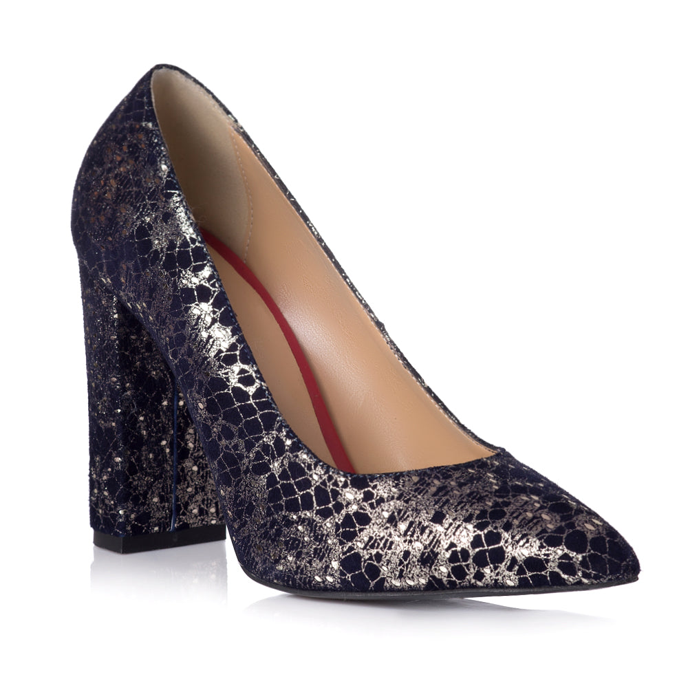 Pantofi Stiletto Toc Gros Piele Imprimeu Argintiu T6 - orice culoare