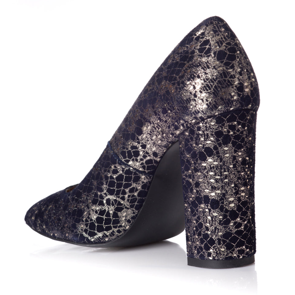 Pantofi Stiletto Toc Gros Piele Imprimeu Argintiu T6 - orice culoare