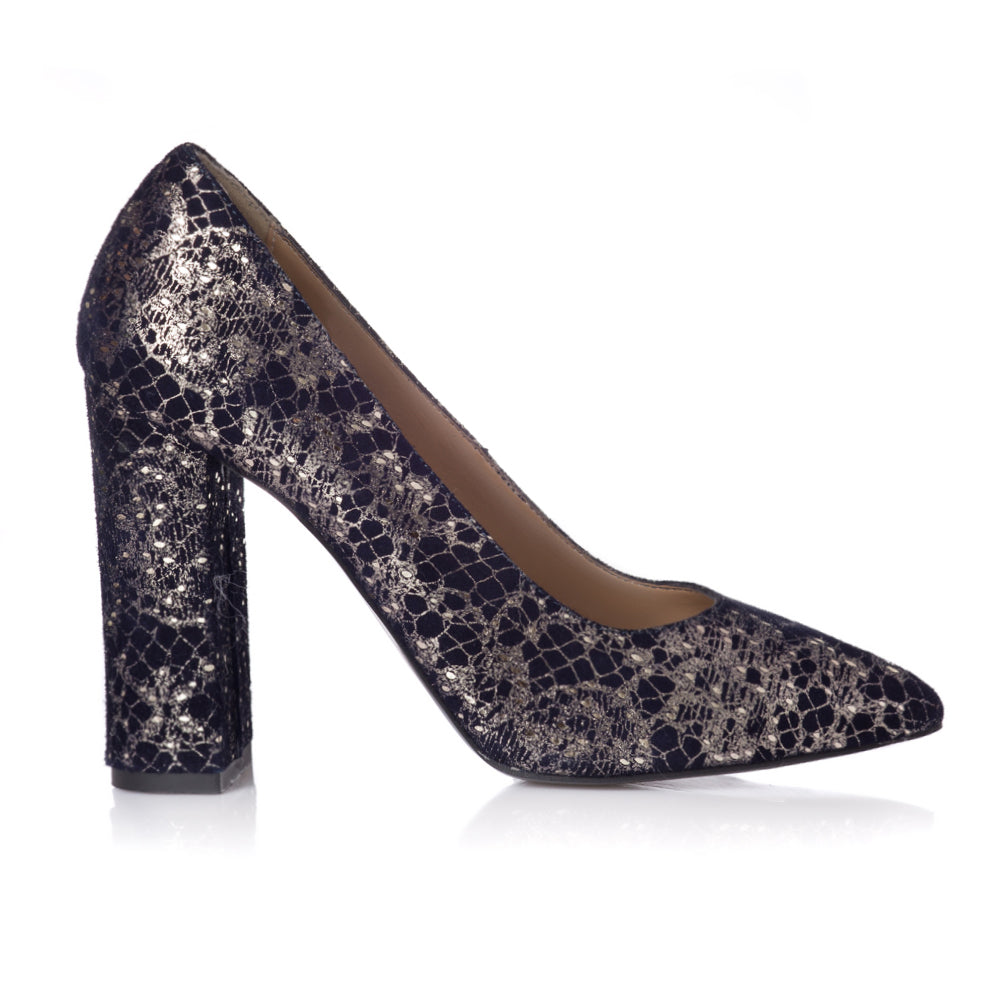 Pantofi Stiletto Toc Gros Piele Imprimeu Argintiu T6 - orice culoare