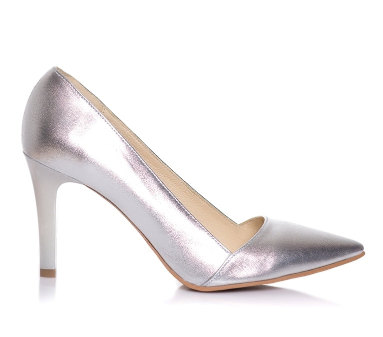 Pantofi Stiletto P14 piele argintiu  - orice culoare
