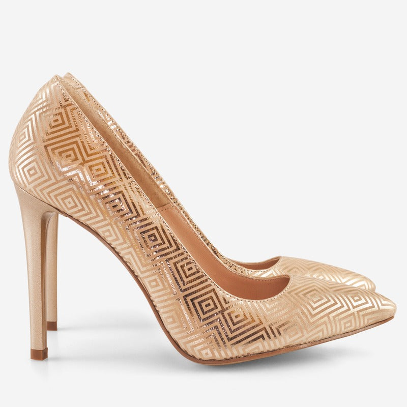 Pantofi Stiletto Piele Auriu Print D19 - orice culoare