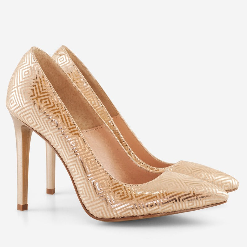 Pantofi Stiletto Piele Auriu Print D19 - orice culoare