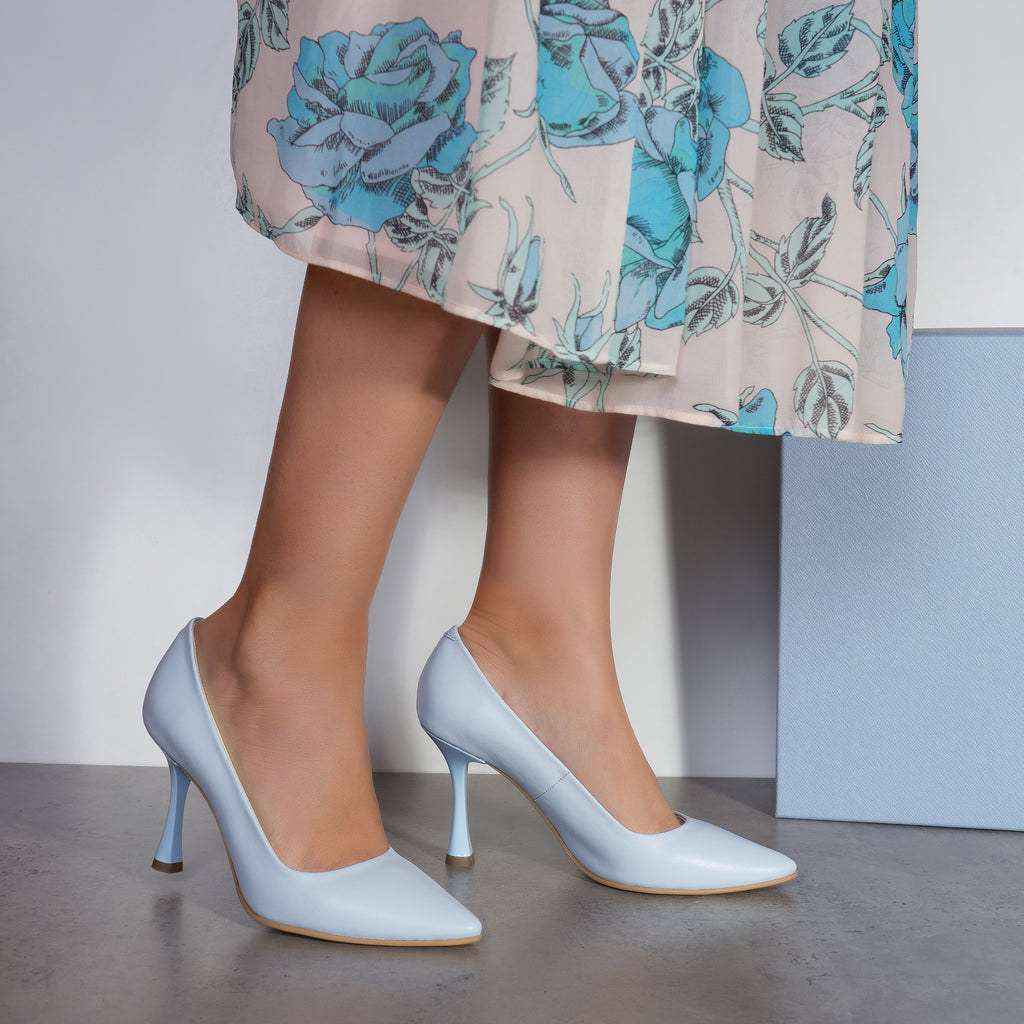 Pantofi Stiletto Piele Bleu Toc Clepsidra C87 - orice culoare