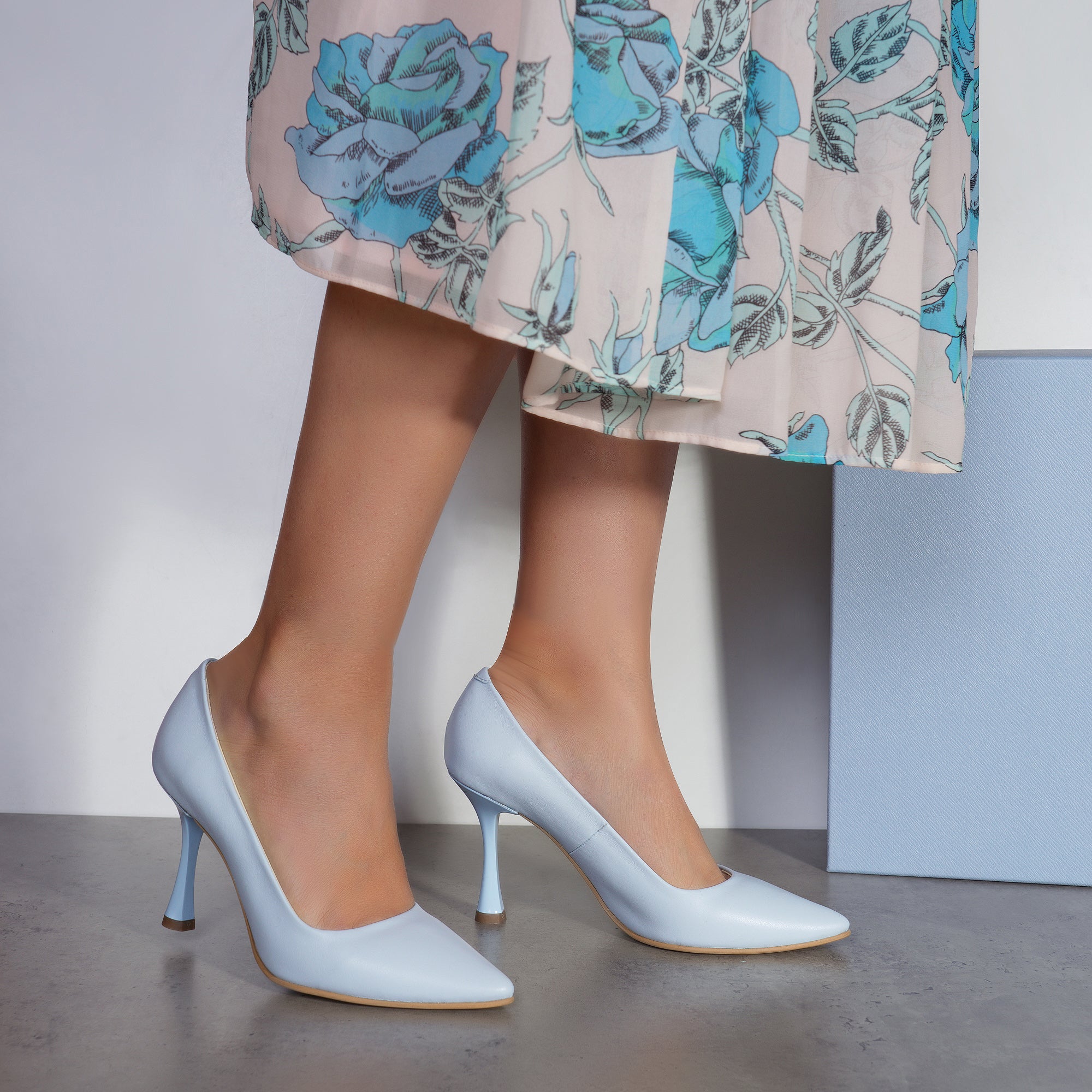 Pantofi Stiletto Piele Bleu Toc Clepsidra C87 - orice culoare
