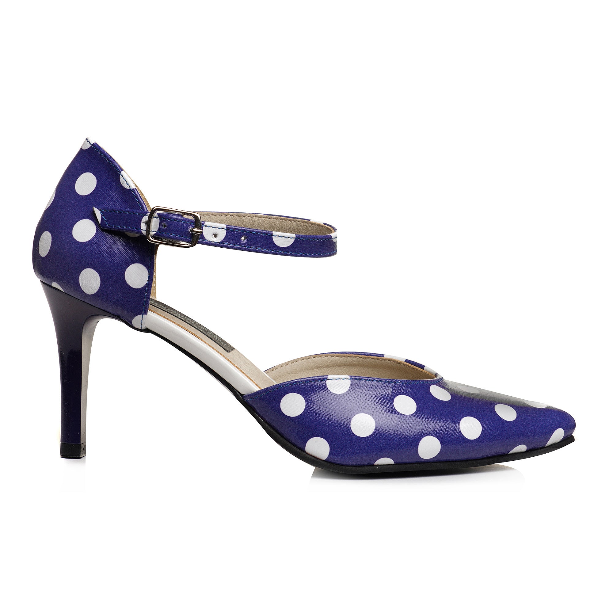 Pantofi Stiletto Piele Bleumarin Cu Buline Albe V94 - orice culoare