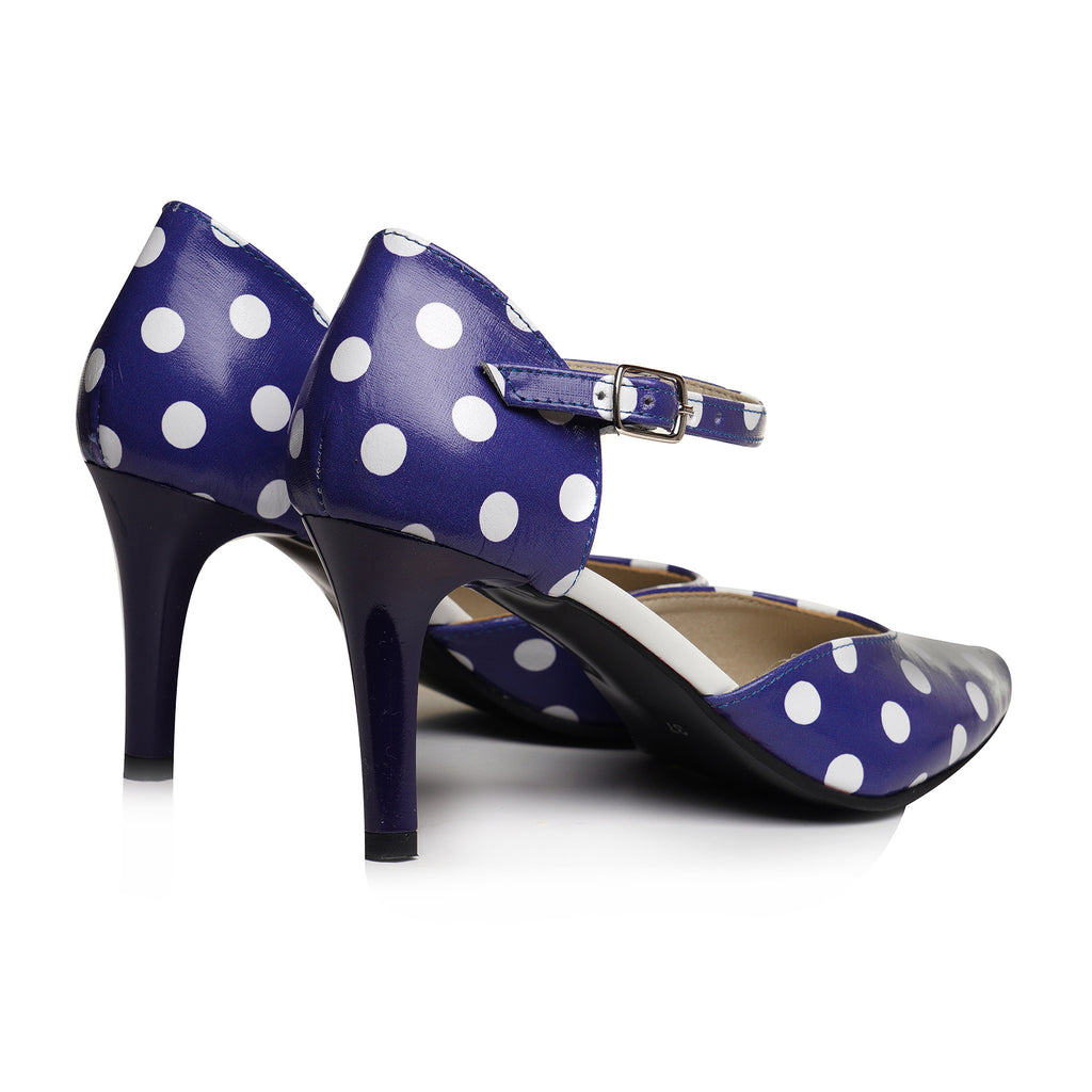 Pantofi Stiletto Piele Bleumarin Cu Buline Albe V94 - orice culoare