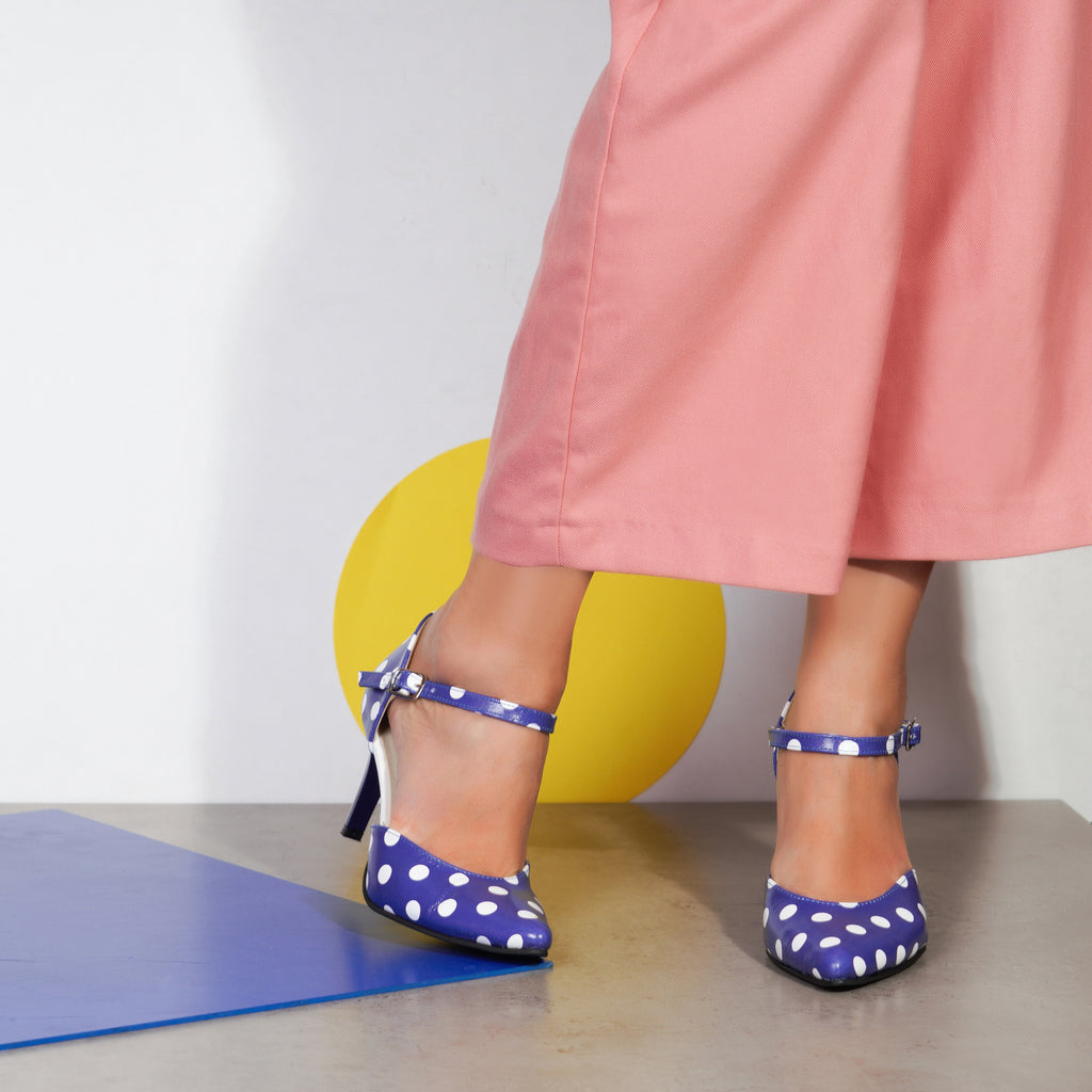 Pantofi Stiletto Piele Bleumarin Cu Buline Albe V94 - orice culoare