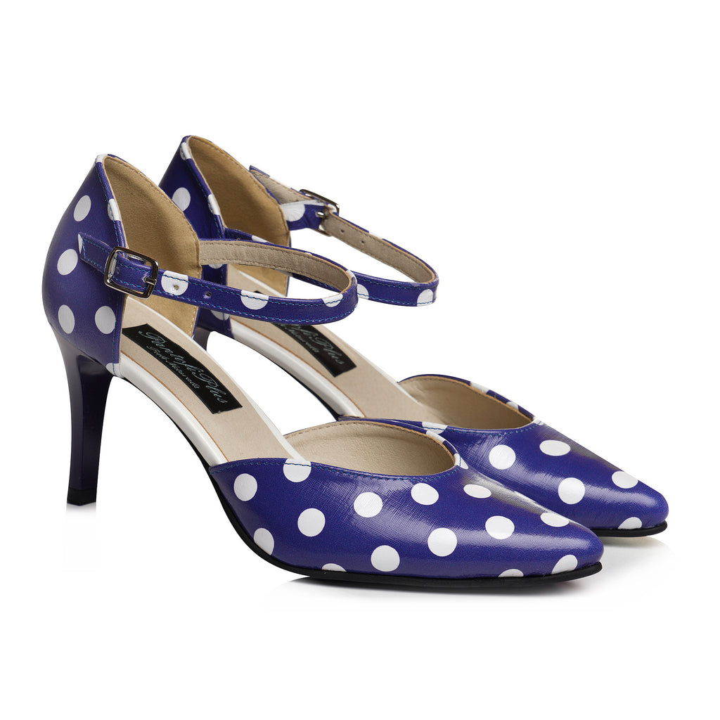 Pantofi Stiletto Piele Bleumarin Cu Buline Albe V94 - orice culoare